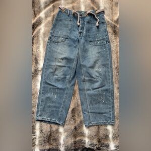 Bibi Rope Belt Paint Splatter Jean Barrel Pant Size Small